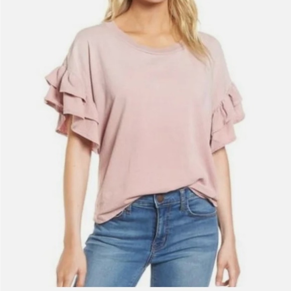 Current/Elliott The Ruffle Roadie Tee Pink - Picture 1 of 4